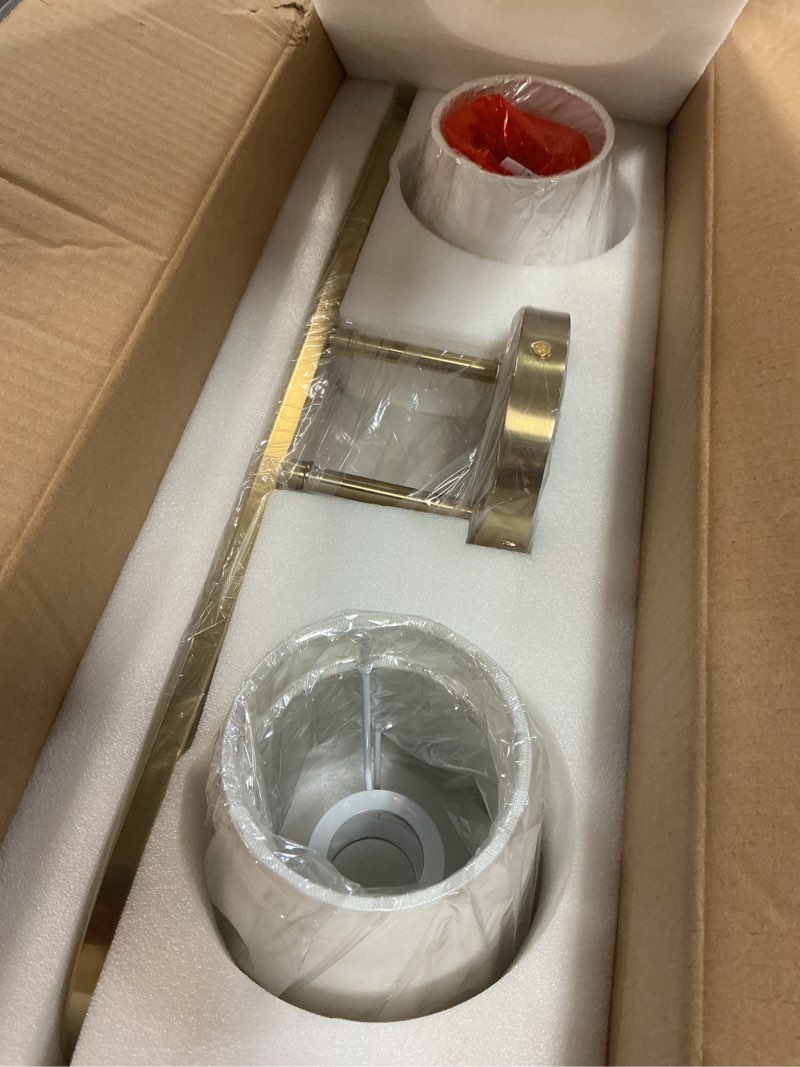 Condition photo showing Good Condition for bathroom light fixtures, 4 light brushed gold vanity lights with flared white fabric shade, 28 inch wall sconce, modern sconces wall lighting for hallway bedroom, vl837-bg-4 brushed gold 4-light