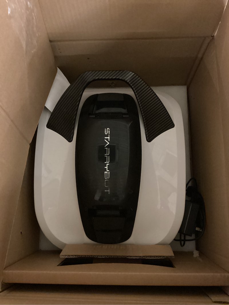 Condition photo showing As Is for cordless robotic pool cleaner, portable swimming robotic pool vacuum self-parking technology,150mins runtime,pool up to 900 sq.ft, ideal for above-ground pools(white)