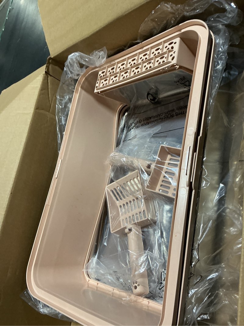 Condition photo showing Good Condition for 2 pack stainless steel litter box, extra large litter boxes for big cats, xl metal cat litter box with lid, high sides, anti-urine leakage, non-sticky, scoop included (pink)