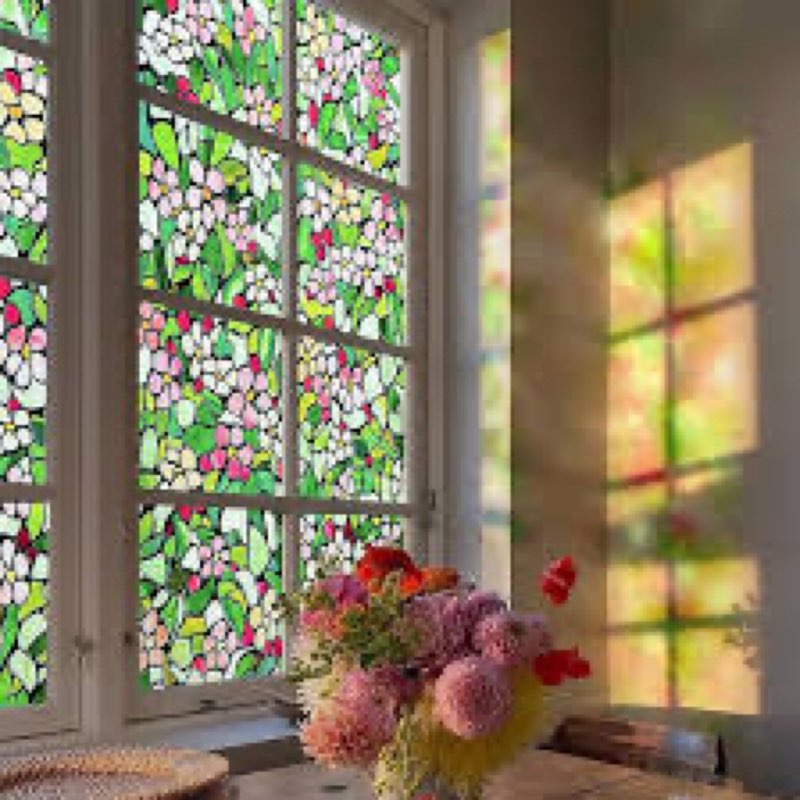 3D Stained Glass Window Film, Decorative Window Privacy Film for Bathroom,Front Door,Home, Sun Block (similar no same)