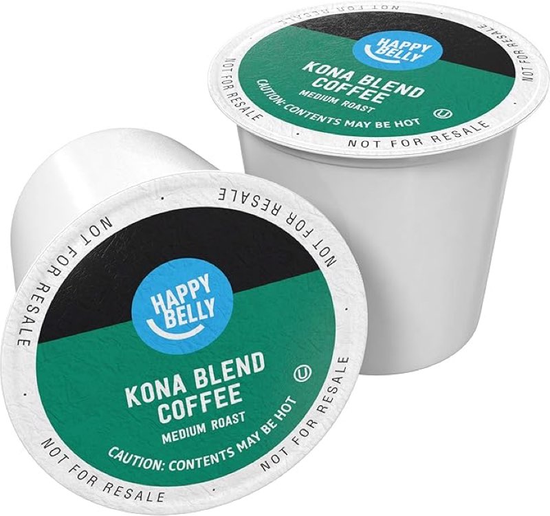 (by nov-21-2025)happy belly an amazon brand -medium roast coffee pods, kona blend, compatible with keurig 2.0 k-cup brewers, 100 count