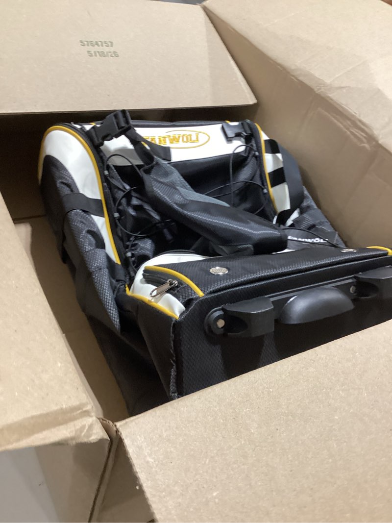 Condition photo showing Good Condition for fanwoli rolling baseball backpack for youth, 4-bat storage & shoe zone | all-terrain wheels|stable upright base|separate helmet zone|mudguard for clean car|rain cover|telescoping handle|fence hooks