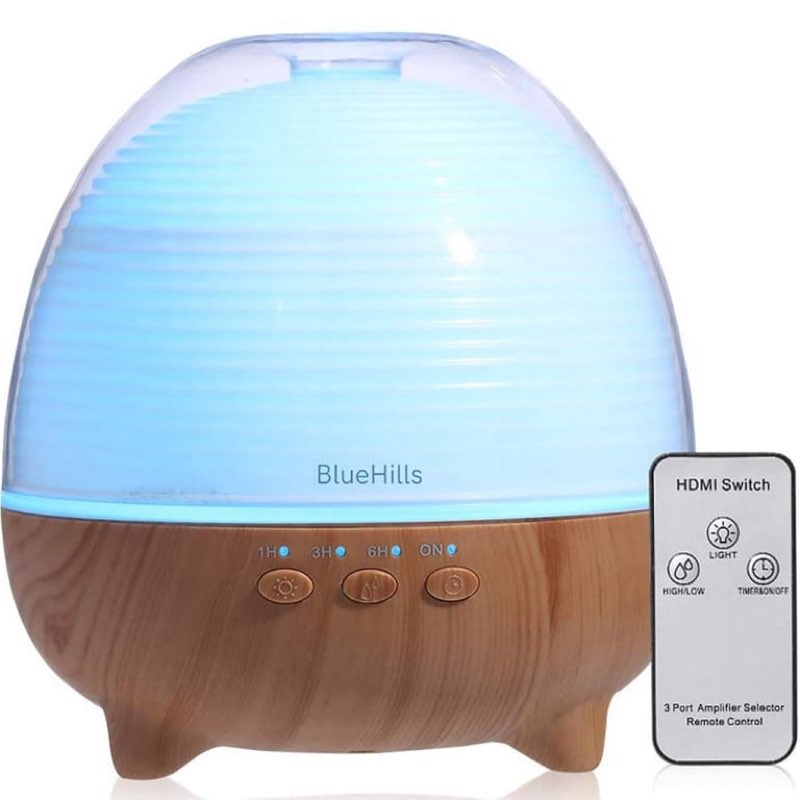 bluehills 600 ml premium essential oil diffuser with remote - wood grain -s02