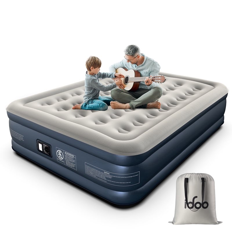 idoo air mattress, inflatable airbed with built-in pump for guest home camping travel, 660lb max, (queen size 18") i-c04 