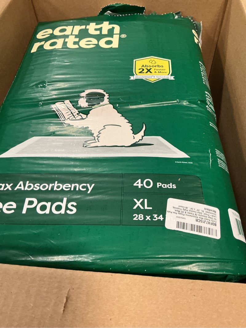 Condition photo showing New/Like New for Earth Rated Max Absorbency Puppy Pee Pads for Dogs Absorbs 2X Faster & 2X More, Leak-Proof, Odor Control Potty Training, Unscented, XL, 28” x 34”, 40 Count