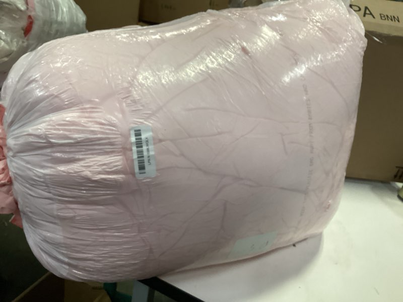 Condition photo showing As Is for Andency Super King Plus Ruffle Comforter Set, 3 Pieces Cute Farmhouse Shabby Chic Bedding Set, Soft Lightweight Ruffled Oversized California King Comforter 128x120 (1 Comforter 2 Pillowcases), Pink Pink Super King Plus(128''x120'')