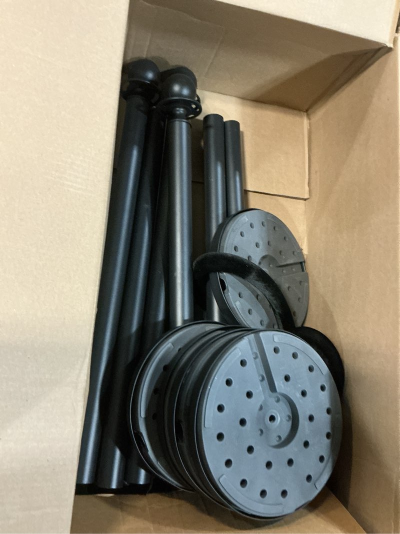 Condition photo showing As Is for cammoo 6pcs sturdy stanchion posts, 6pcs high quality black velvet ropes, water/sand/concrete fillable leakproof base, crowd control barriers for birthday, prom, business, wedding, red carpet