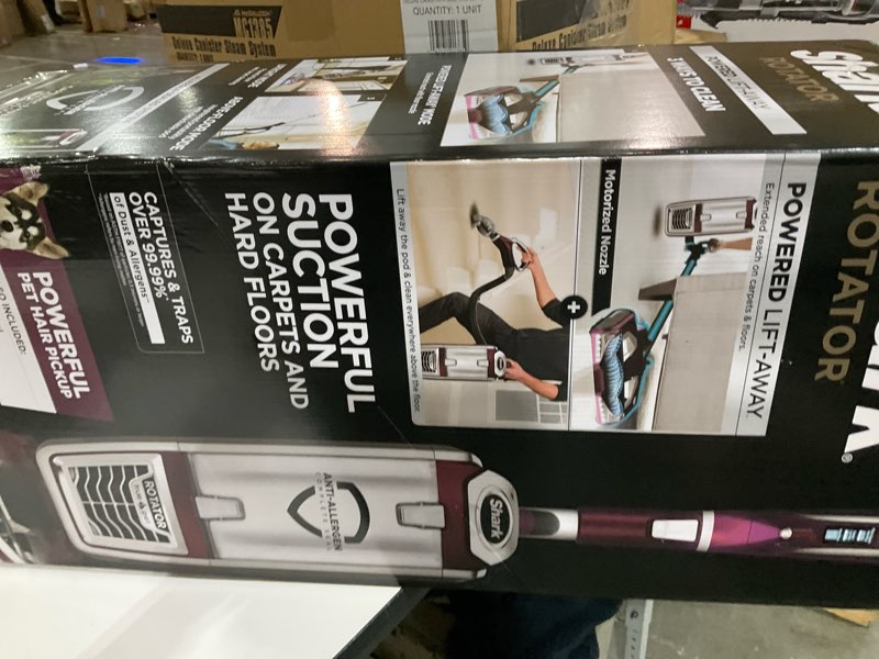 Condition photo showing As Is for shark nv752 rotator powered lift-away truepet upright vacuum with hepa filter, large dust cup capacity, led headlights, upholstery tool, perfect pet power brush & crevice tool, bordeaux