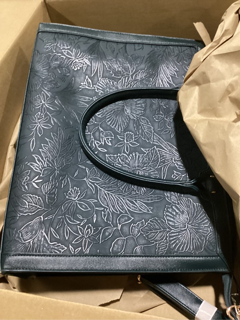 Condition photo showing Good Condition for LOVEVOOK Laptop Bag for Women Vintage Leather Laptop Tote 17.3 inch Large Capacity Computer bag with Clutch Purse for Work 17.3 inch Green Embossed