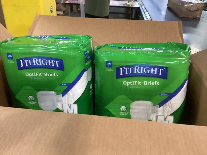 Condition photo showing New/Like New for fitright adult diapers, ultra heavy absorbency, m (waist size 32in-44in), 80 count, optifit incontinence briefs for men and women, disposable, moisture-wicking, leak protection, medium 80 count