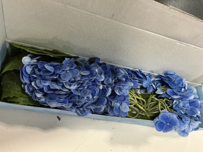 Condition photo showing Good Condition for martine mall 3pcs 21in hydrangea artificial flowers, latex real touch hydrangeas lifelike large hydrangea flowers for home decor party arrangements wedding bouquets centerpieces (dark blue) 3pcs dark blue