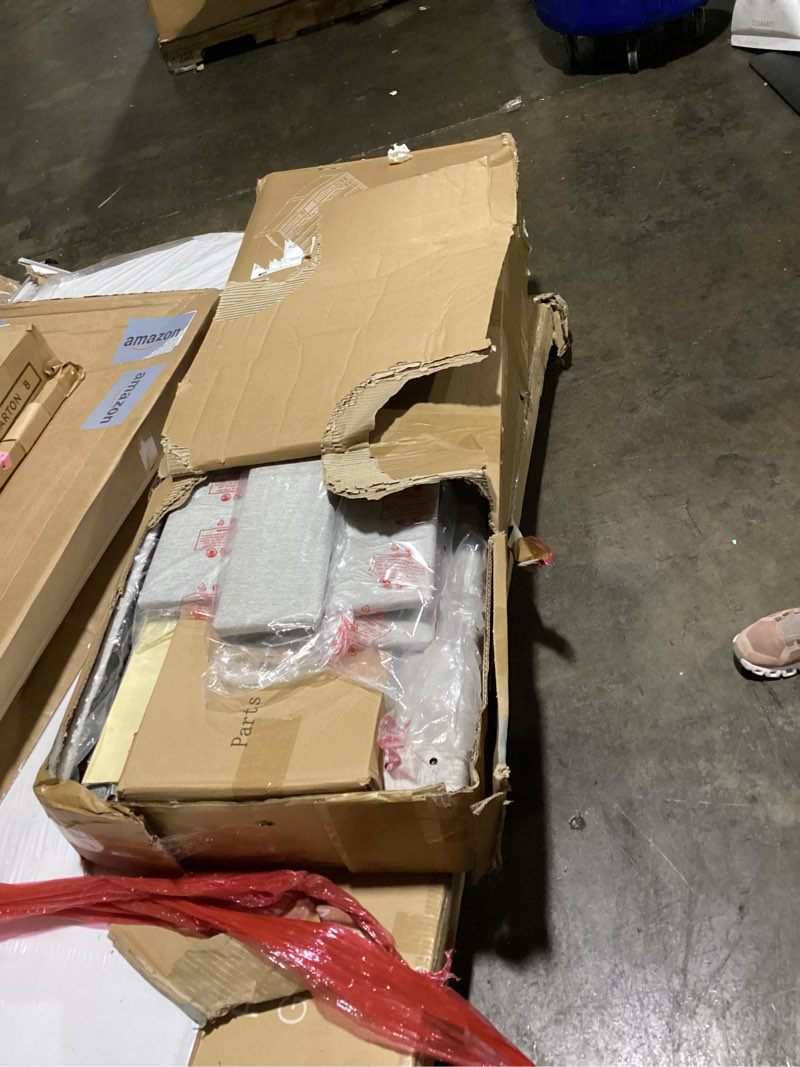 Condition photo showing Good Condition for dumos full size upholstered platform bed frame, full bed with storage drawers and fabric headboard, wooden slats support, 882 lbs weight capacity, no box spring needed, easy assembly, beige light gray full