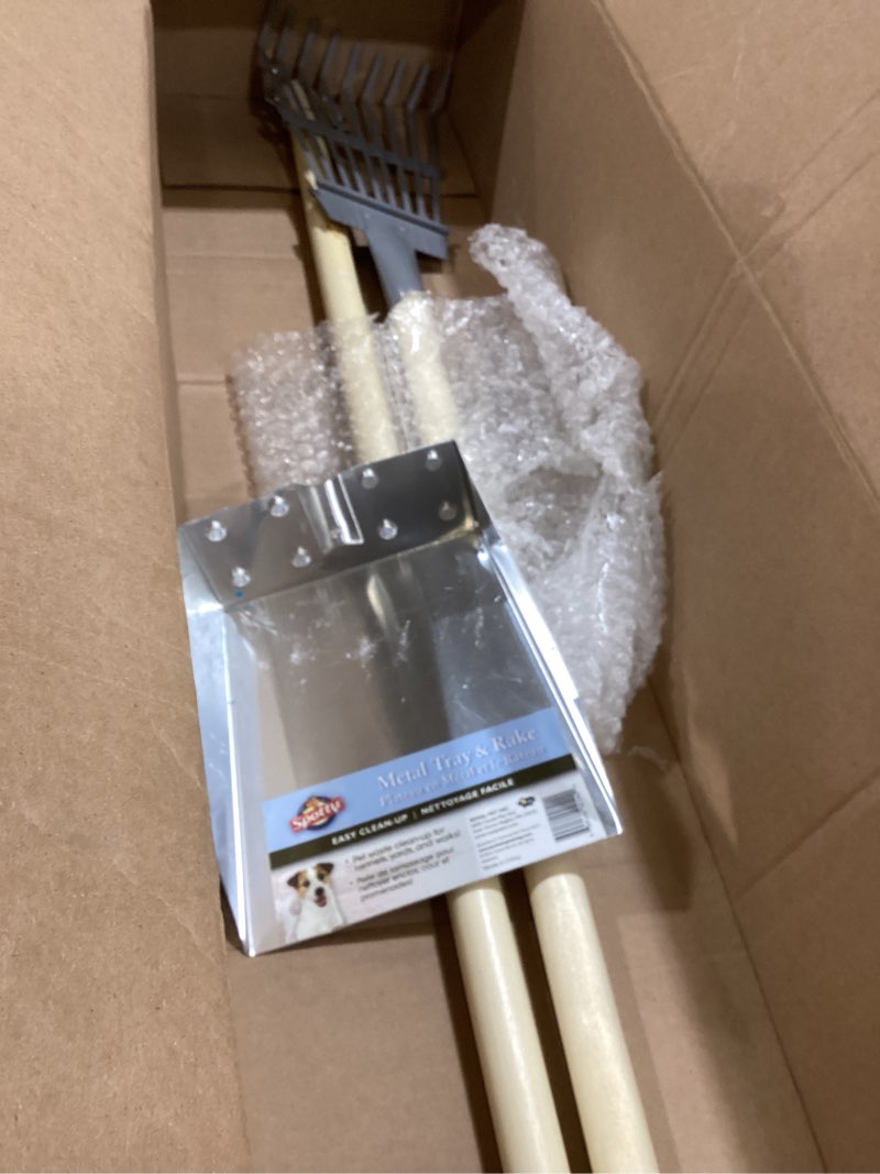 Condition photo showing As Is for Spotty Wood Handle Pooper Scooper Durable Solid Metal Poop Tray with Rake 36.75" Long Handled Scoop | Great for Large or Small Dogs | No Assembly Required | Better for The Environment Than Plastic