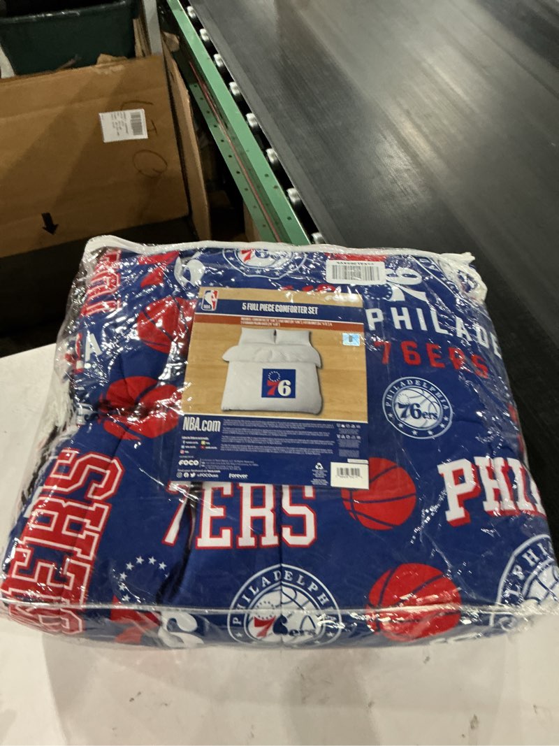 Condition photo showing New/Like New for FOCO Unisex-Adult NBA Team Logo Bed in a Bag Comforter, Sheets, Pillow Cases Bedding 5-Piece Set Philadelphia 76ers Full