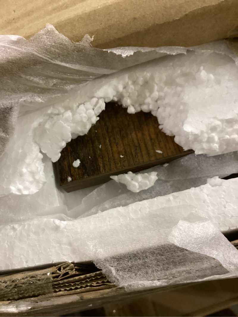 Condition photo showing As Is for YITAHOME Queen Size Bed Frame with Storage Bookcase Headboard & RGB LED Lights, Slide Out Bedside Storage, Charging Station, Heavy Duty Metal Slats, No Box Spring Needed, Noise-Free, Rustic Brown