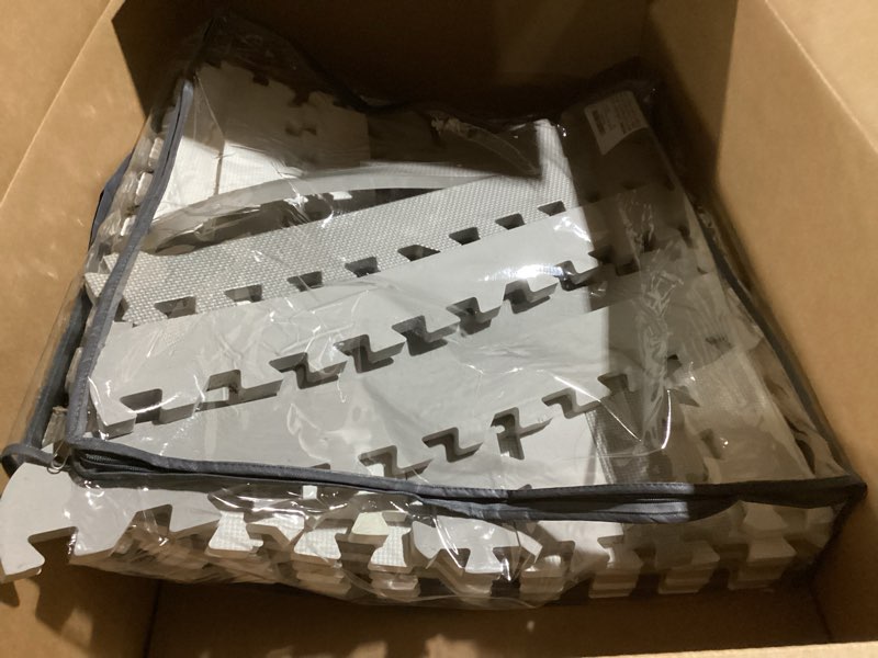 Condition photo showing Good Condition for Baby Play Mat Tiles Extra Large Thick Non-Toxic Foam Floor Puzzle Mat Interlocking Activity Playmat for Infants Toddlers Kids Crawling Tummy Time 74x74 Inches (Grey/White)