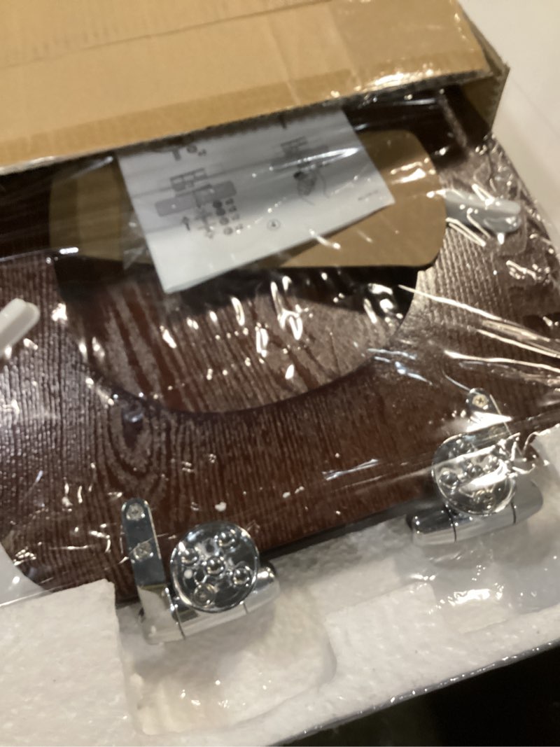 Condition photo showing New/Like New for Elongated Toilet Seat Soft Close, Wood Oval Toilet Lid with Slow Close Chrome Hinges, Heavy Duty Durable Natural Veneer Wooden Toilet Seat (Elongated, Dark Walnut)