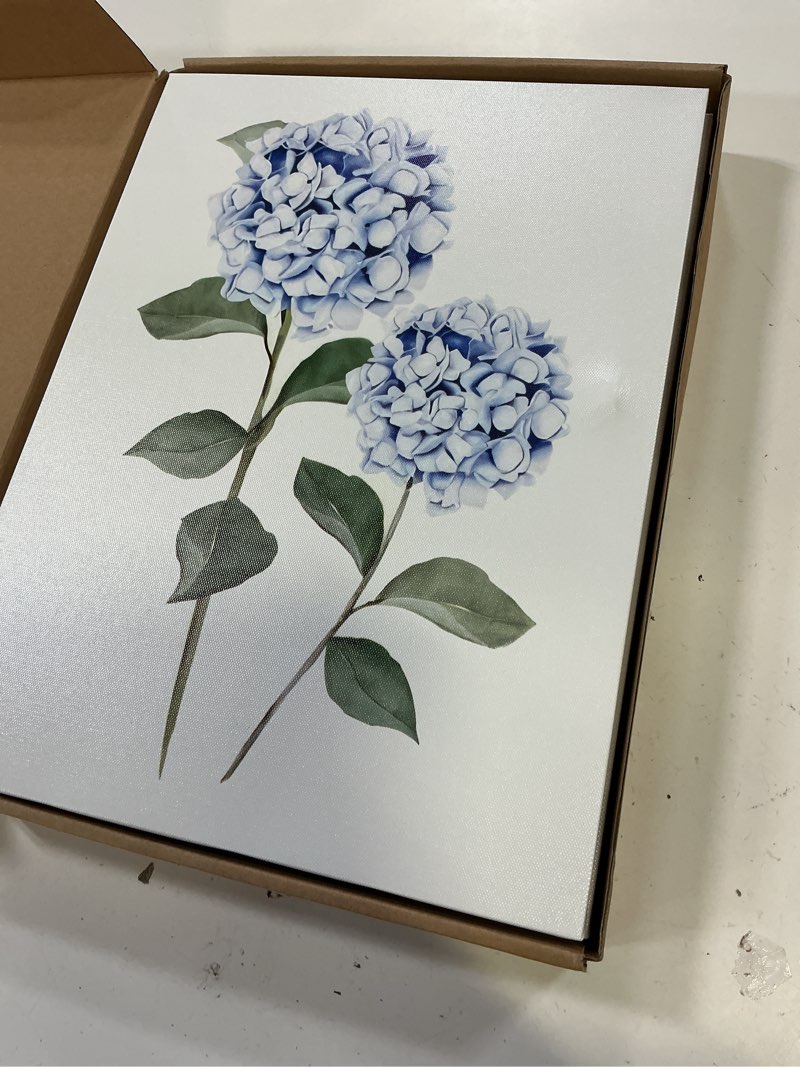 Condition photo showing New/Like New for hydrangea wall art set of 3, blue floral canvas posters print picture, blue watercolor botanical wall decor, modern minimalist botanical room decor, for living bedroom gallery decor 12x16in framed blue hydrangea framed wrapped canvas 12x16 in