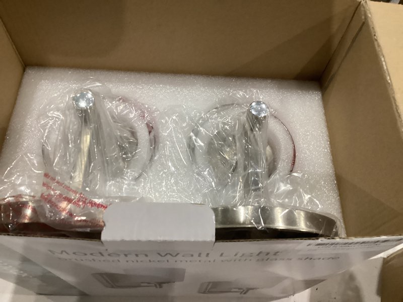Condition photo showing New/Like New for Sconces Wall Lighting Set of Two Bathrooom Vanity Light Brushed Nickel 2 Pack Modern Wall Light Fixtures with Frosted Glass Shade for Porch Bedroom Hallway Linen Frosted Glass