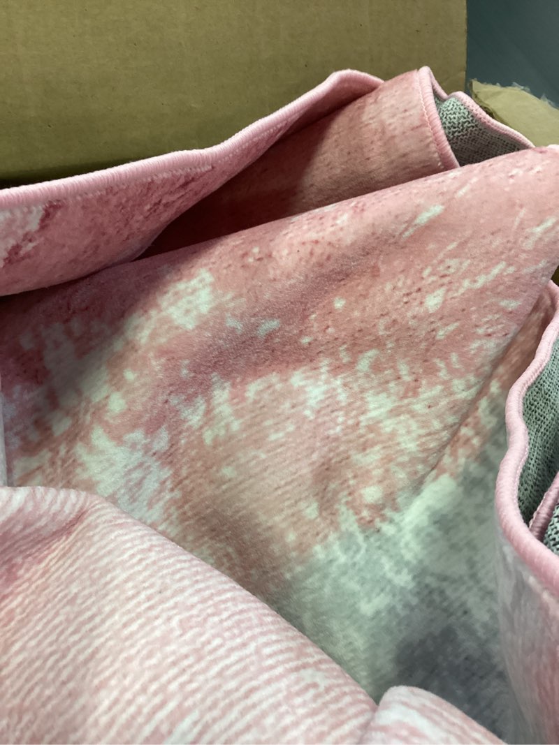 Condition photo showing Good Condition for Kelarea Pink Nursery Rug for Baby Girl, 8x10 Modern Abstract Washable Rugs for Kid's Bedroom, Low Pile Non Slip Large Carpet for Dorm, Living Room, Kids Playroom 8' x 10' (Rectangular) Pink