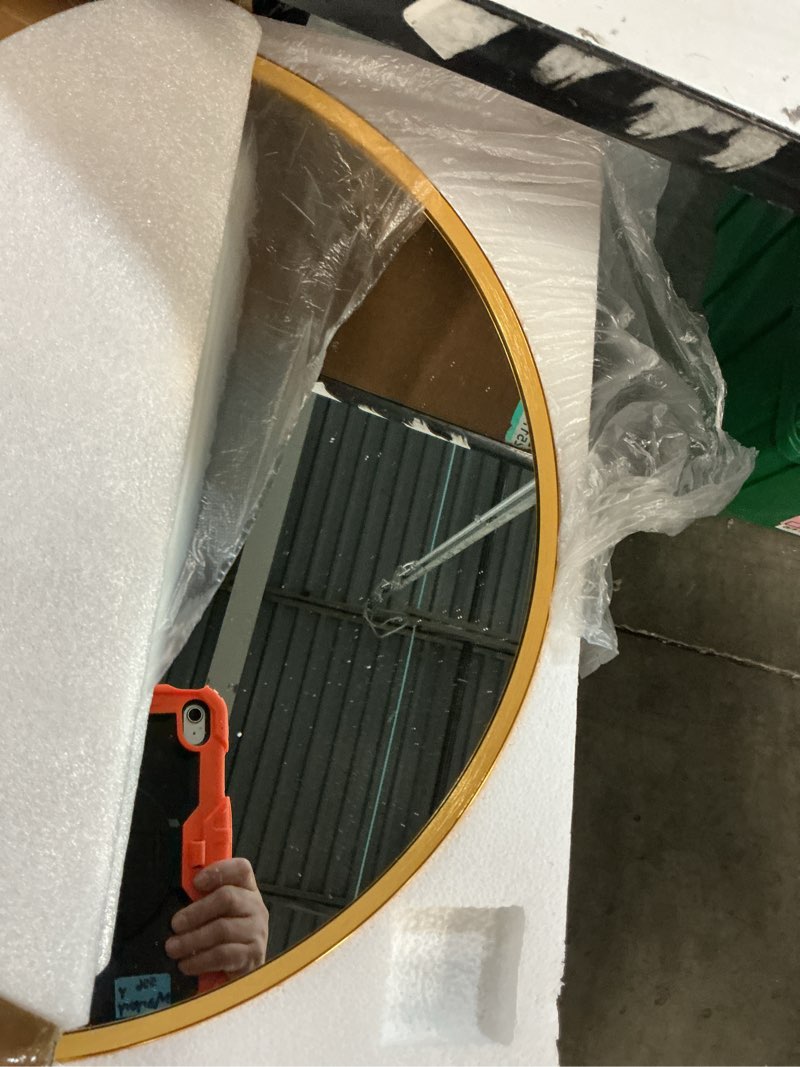 Condition photo showing Good Condition for arched wall mirror 30x20 inch gold bathroom vanity mirror with metal frame, modern arch mirror for bedroom, living room, entryway, wall mounted decorative mirror arched 30"l x 20"w gold