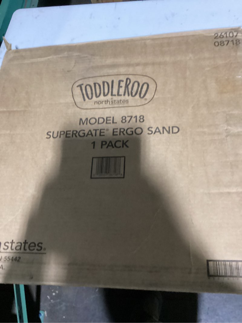 Condition photo showing New/Like New for toddleroo by north states - supergate ergo baby gate: plastic baby gate for stairs & doorways - adjustable indoor safety gate - made in usa - 26 to 42 inches wide - 26 inches tall - sand