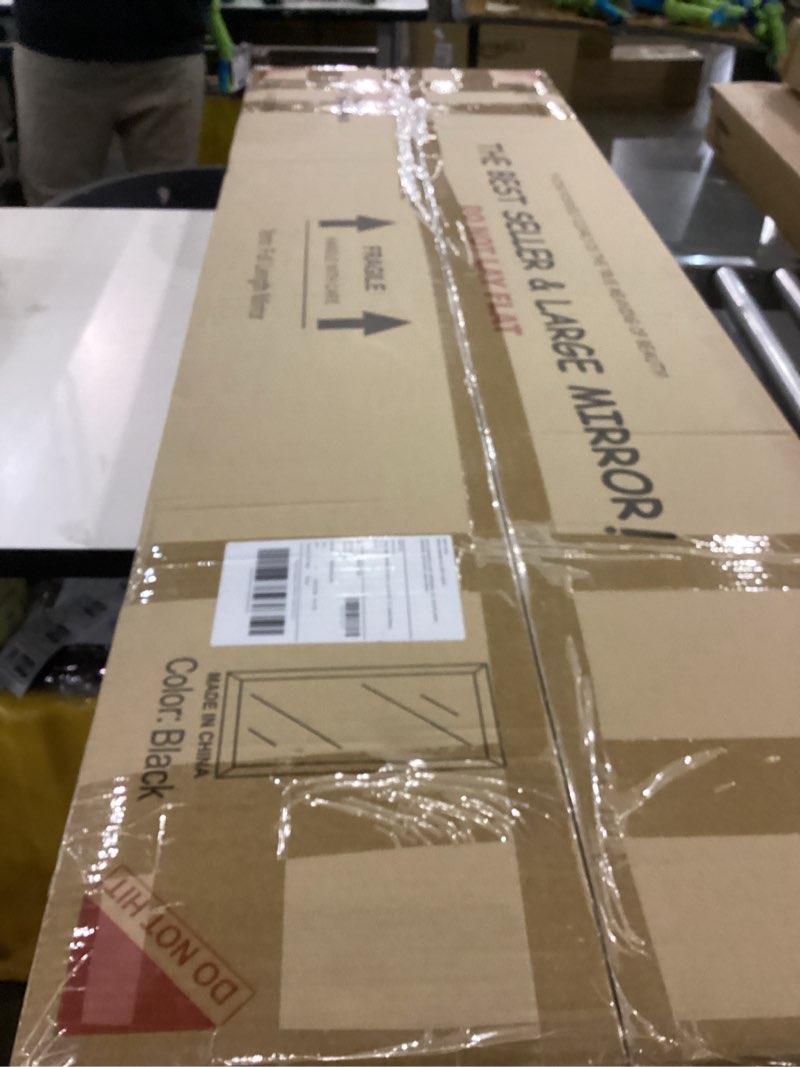 Condition photo showing New/Like New for NeuType 59"x 16" Full Length Mirror Aluminum Alloy Thin Frame Floor Mirror Wall Mirror Dressing Mirror Hanging or Leaning Against Wall, Bedroom Mirror Full Body Mirror Black with Stand Black 59"L x 16"W