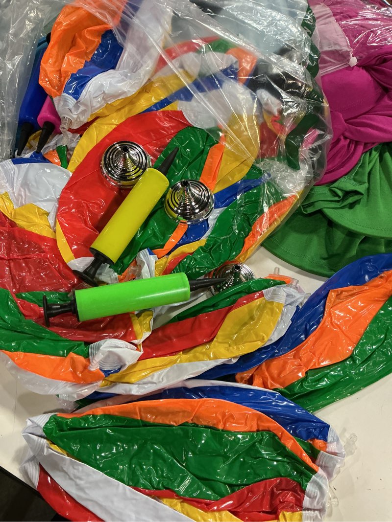 Condition photo showing As Is for maitys 12 pieces of beach ball decoration rainbow beach ball with hanging rope and hooks inflatable pool ball blow up sport ball toy for summer water games hawaiian party ornament