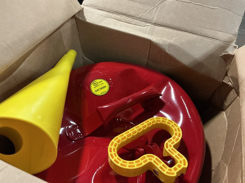 Condition photo showing As Is for eagle 5-gallon metal gasoline can