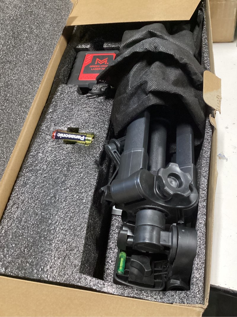 Condition photo showing Good Condition for laser level with tripod, 100 feet green cross line self rotary leveling laser level, 4 brightness adjustment, manual self leveling and pulse mode,ip54 waterproof battery carrying bag included 2line-tripod