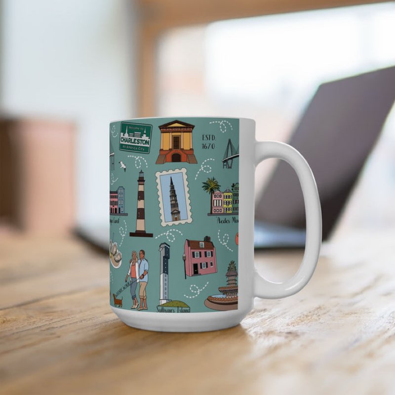 (Similar)Ceramic Mug  with Charleston, SC in teal