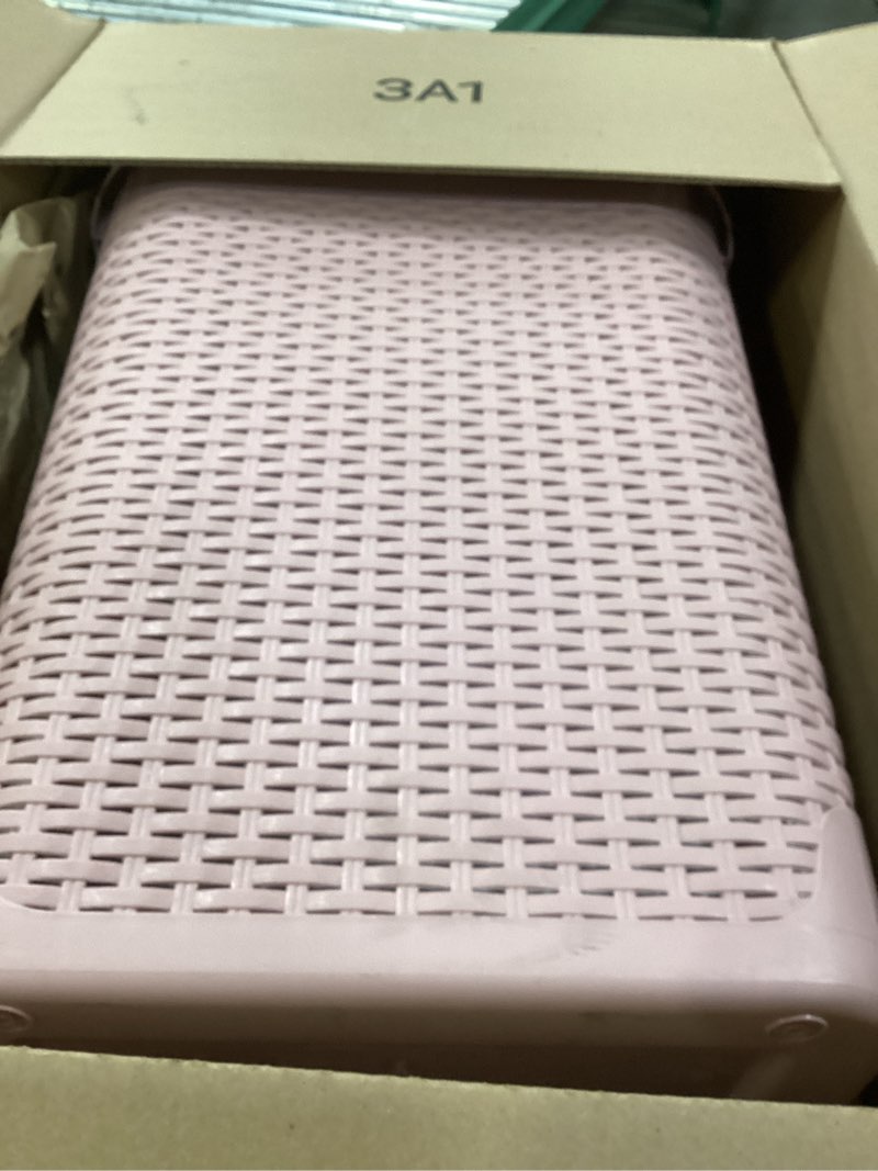 Condition photo showing Good Condition for Mind Reader Slim Laundry Hamper with Lid, 40L Clothes Basket, Premium Wicker Design, Plastic, Pink