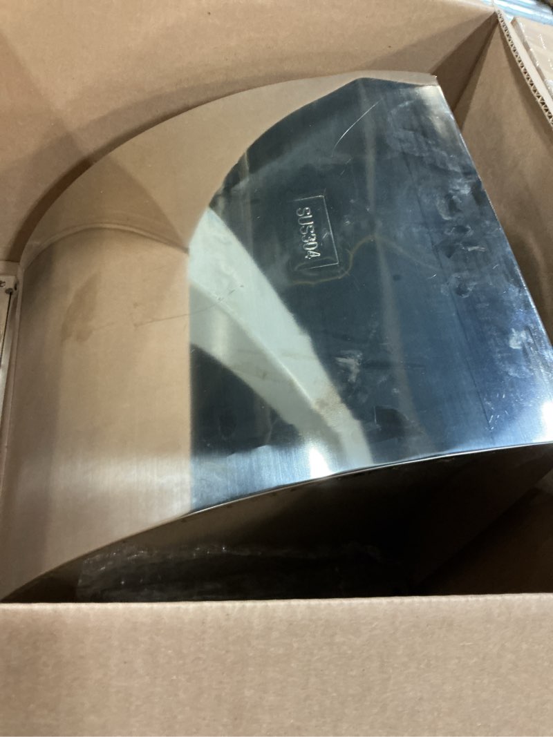 Condition photo showing As Is for 8 inch wall vent cover 304 stainless steel dryer vent cover, windproof half-wrap square duct vent 12’’ x 12’’ exterior wall vent, vent hood wall outdoor with screen mesh, 4 screws included
