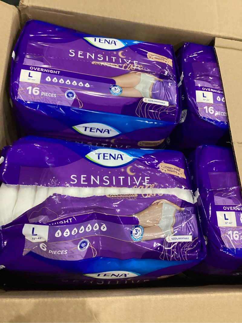 Condition photo showing Good Condition for tena sensitive care overnight incontinence underwear for women, adult diapers, large (waist sizes 32in–42in), better fit, 64 count (4 packs of 16) large 64