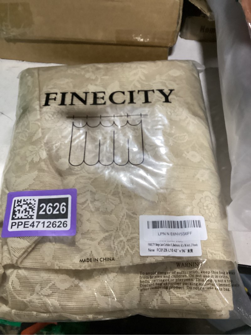 Condition photo showing New/Like New for beige sheer lace curtains 96 inches long 2 panels set rustic leaf floral vintage scalloped lace sheer curtains for living room bedroom rod pocket privacy antique window lacy curtains 8 ft, 42x96 inch beige 42"w x 96"l (pack of 2)