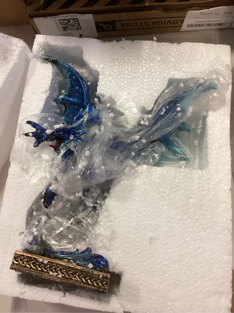 Condition photo showing Good Condition for dragon statue-collectible figurines fantasy gothic beast - 10.5" tall collectible dragon sculpture decor with blue orb silvery