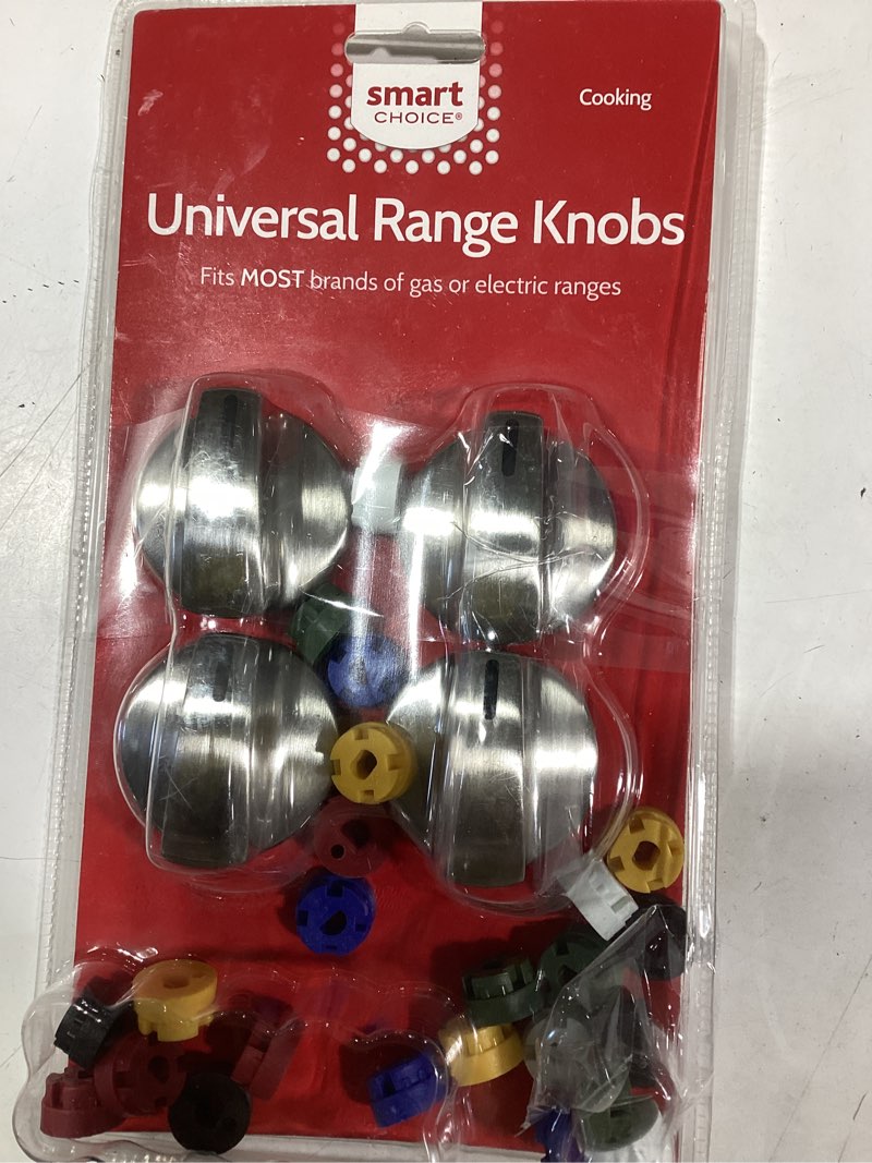 Condition photo showing As Is for universal gas and electric range stainless steel knob kit (4-pack)