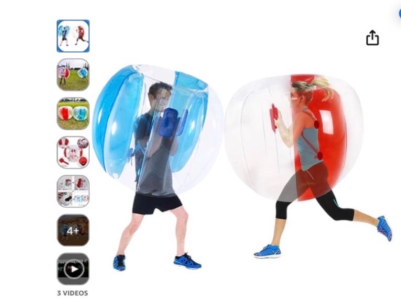 2 pack inflatable bumper balls for adults (4ft/1.2m) giant sumo balls body bumpers balls buddy zorb ball outdoor toys for kids yard human bubble ball hamster ball(red+blue, 48inch)