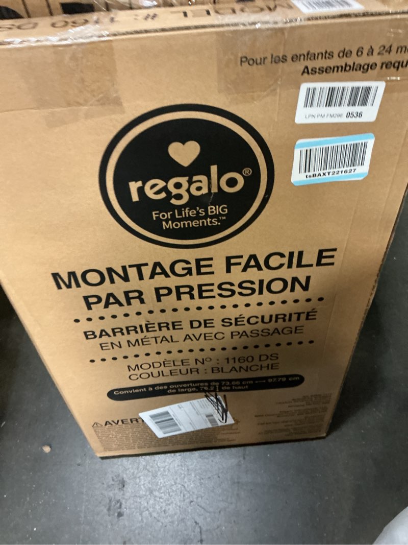 Condition photo showing New/Like New for Regalo Safety 38" Baby Gate for Doorways & Bottom of Stairs, Pressure Mount Design for Babies, Toddlers & Pets, Tested & Safe for 30 Years, American Designed, American Owned, White White 29-38.5"W x 30"H