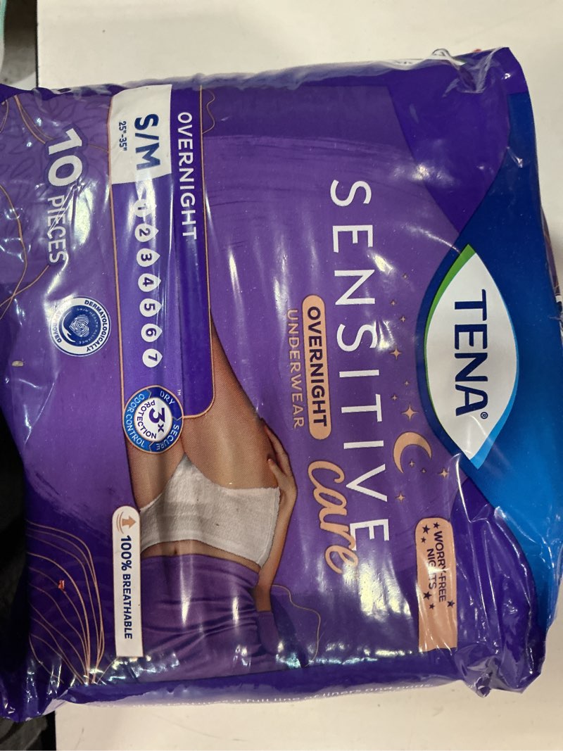 Condition photo showing Good Condition for tena sensitive care overnight incontinence underwear for women, bladder control and postpartum, small/medium, 10 count (waist size: 25in-35in) small/medium 10