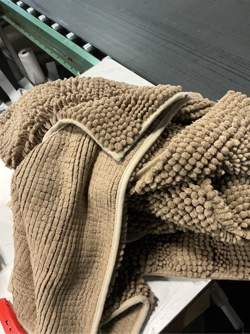 Condition photo showing Good Condition for H.VERSAILTEX Bathroom Rugs Bath Rug Set 2 Piece Bathroom Contour Rug Toilet Mat Sets Non Slip Contour Bath Rug Ultra Thick Water Absorbent Striped Bath Mats(36" x 24" Plus 20" x 24" U, Taupe Brown) 24" x 36" Plus 20" x 24" U Shape Taupe Brown