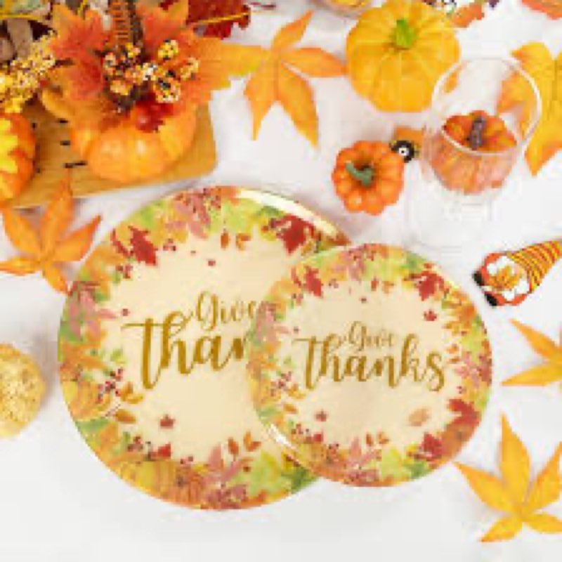 Ciselure 50PCS Thanksgiving Plastic Plates Disposable, Orange Pumpkin Design, 25 Dinner Plates 10.23