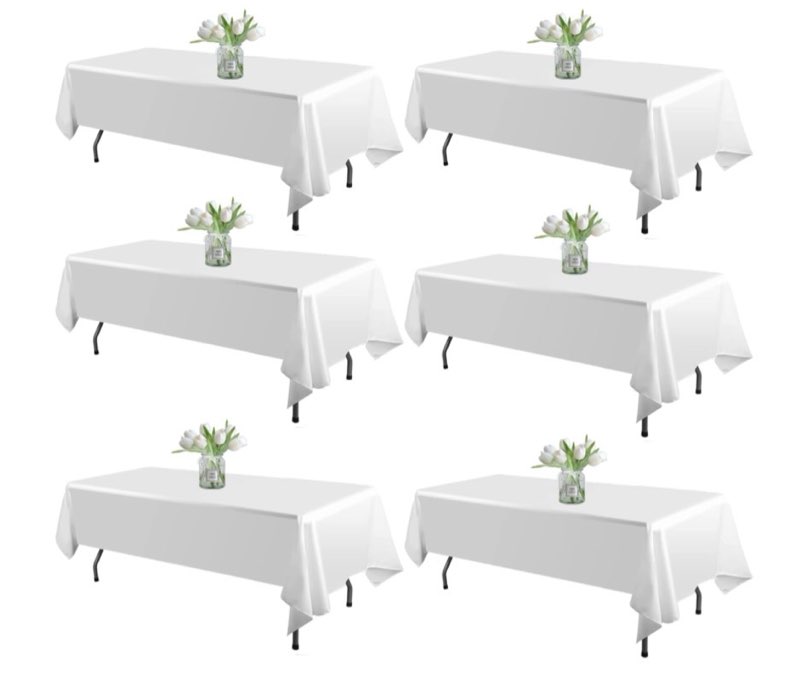 wigenius 6 pack white table cloth rectangle tablecloths 60x102 inch,polyester table cloth for 6 foot rectangle tables,wrinkle resistant washable fabric table covers for party,wedding banquet
