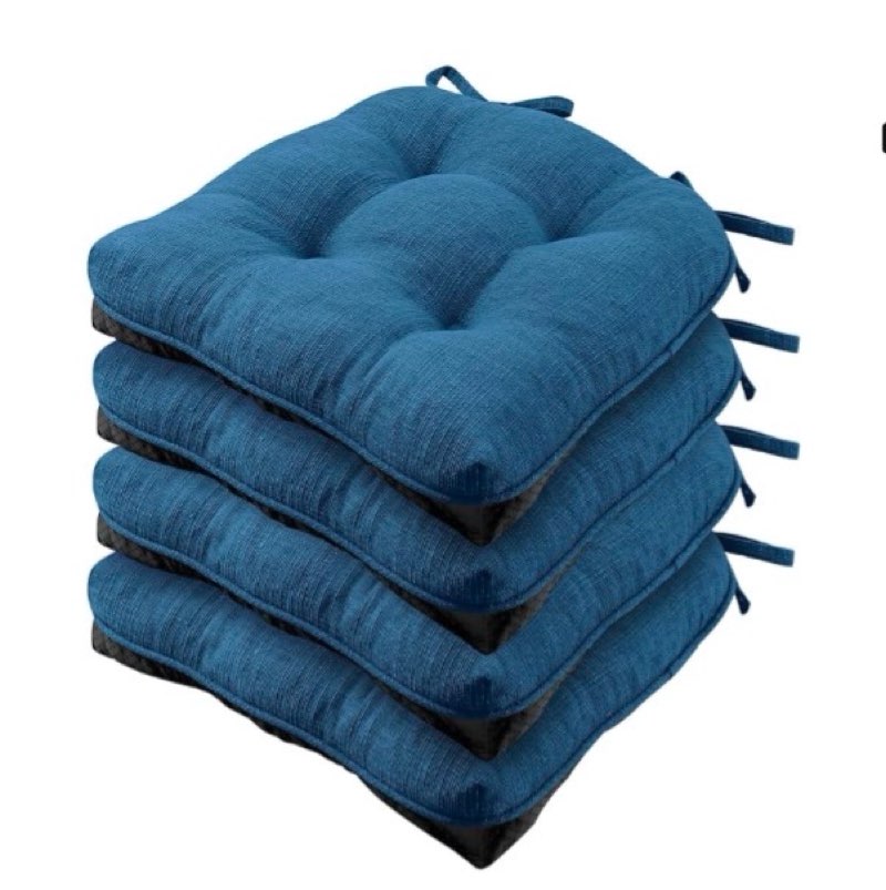 Wellsin Chair Cushions for Dining Chairs, Non-Slip Kitchen Chair Pads with Ties, Tufted Shredded Foam Kitchen Chair Cushions Set of 4, 15.5" X 15.5", Turquoise