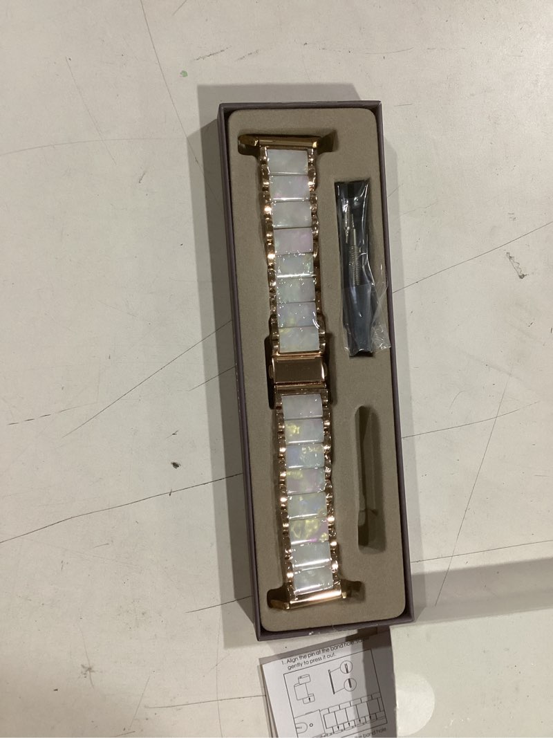 Condition photo showing Good Condition for V.R.HOPE Apple Watch Band for Women 38mm 40mm 41mm 42mm Fashion Rose Gold Stainless Steel Metal Strap with Resin Inlay, Fashion Bracelet Compatible with iWatch Series 11/10/9/8/7/6/5/4/3/2/1/SE Fluorescent White-Rose Gold 38mm/40mm/41mm/42mm(Series 11)