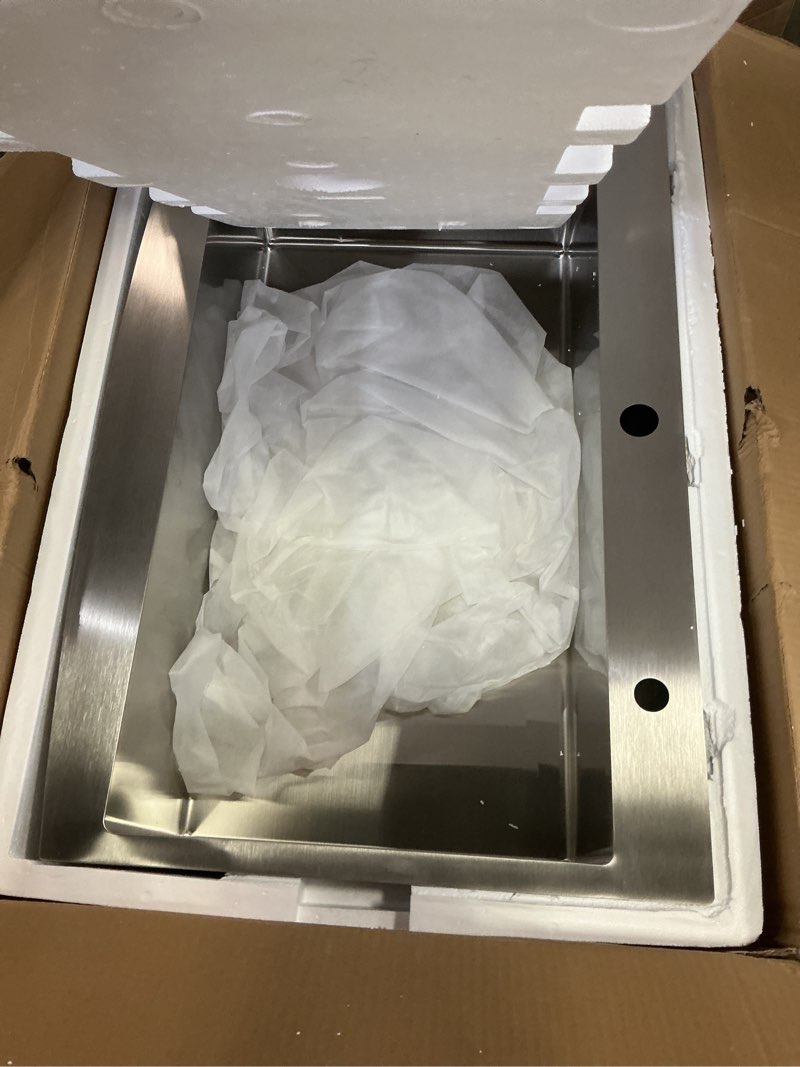 Condition photo showing Good Condition for 33 Inch Stainless Steel Drop In Farmhouse Sink-iAnomla 33x22 Drop In Apron Front Farmhouse Kitchen Sink 16 Gauge Stainless Steel Deep Single Bowl Apron Front Farm Sinks 33Lx22Wx 10D Brushed Nickel