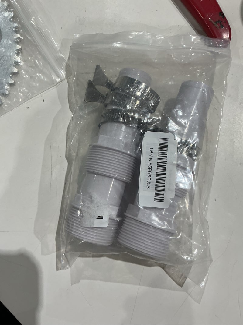 Condition photo showing As Is for 1.5" mpt x 1.5" / 1.25" universal combo hose adapter with clamp for hayward wide mouth skimmer, chlorine feeder & above ground pool pump filter - set of 4