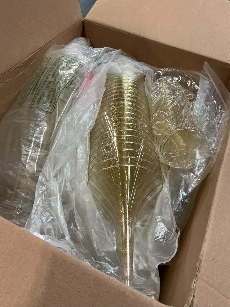 Condition photo showing Good Condition for 100 pieces plastic martini glasses 8 oz disposable cocktail glasses mini gold glitter clear martini dessert appetizer cups bulk stackable stemmed martini glass for weddings birthday outdoor parties