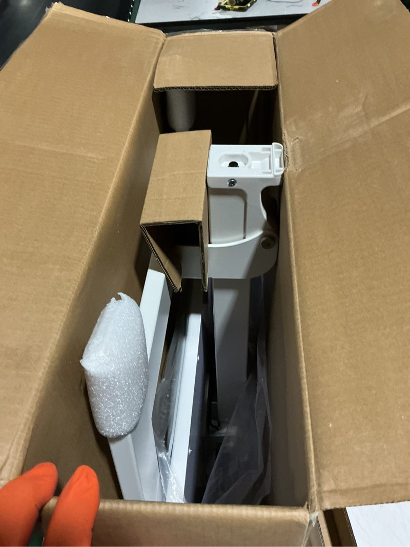 Condition photo showing Good Condition for 25 inch mobile folding desk - no assembly pneumatic sit-stand desk, 29-42" height adjustable rolling laptop desk with hidden wheels, 0-90° tilt top for home office, craft & study white
