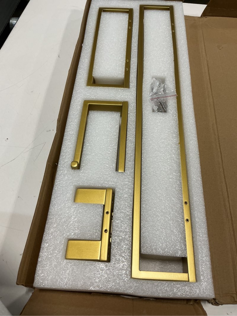 Condition photo showing Good Condition for TNOMS 4-Piece Modern Gold Bathroom Hardware Accessories Set - Towel Bar & Holder, Stainless Steel, Wall Mounted, 23.6 Inch